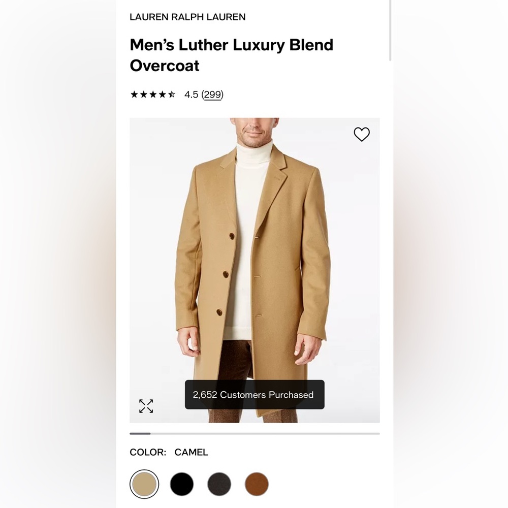 Mens Ralph Lauren Wool Overcoat